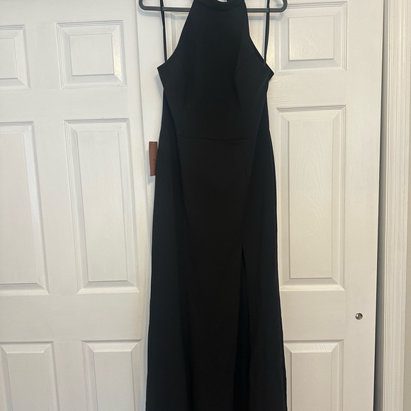 bhldn juliana high neck side slit stretch crepe maxi dress Dance For Hours Sequin Shift Dress- Black main image 1